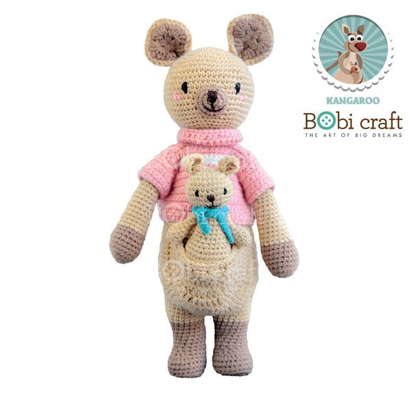 THÚ BÔNG LEN KANGAROO MẸ VÀ CON ĐỨNG BOBI CRAFT