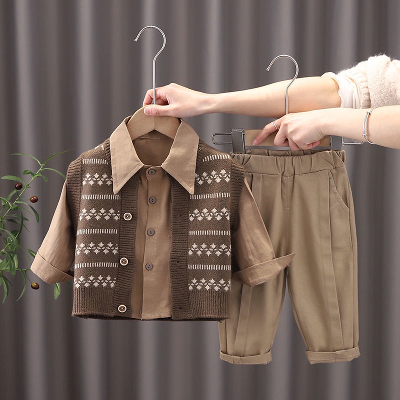 Set Đồ Ba Món Gồm Áo Khoác Cardigan Dệt Kim Tay Dài Và Áo Khoác Cardigan Thời Trang Xuân Thu Dành Cho Bé Trai 2022