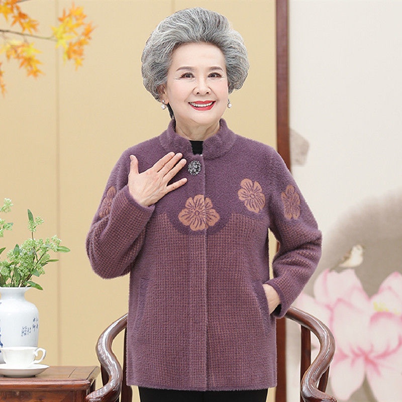 Bà mẹ trung niên và người già quần áo phụ nữ mùa thu, áo khoác len rộng