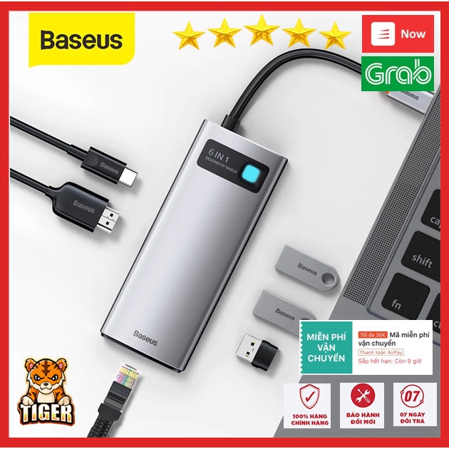 Bộ USB Hub type C Baseus Gleam 6 in 1 mở rộng USB 3.0, HDMI 4K cho laptop, và điện thoại | BigBuy360 - bigbuy360.vn
