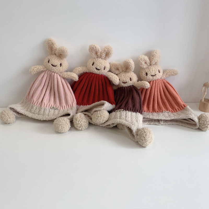 Mũ Len Dệt Kim Đính Tai Thỏ Dễ Thương Thời Trang Thu Đông