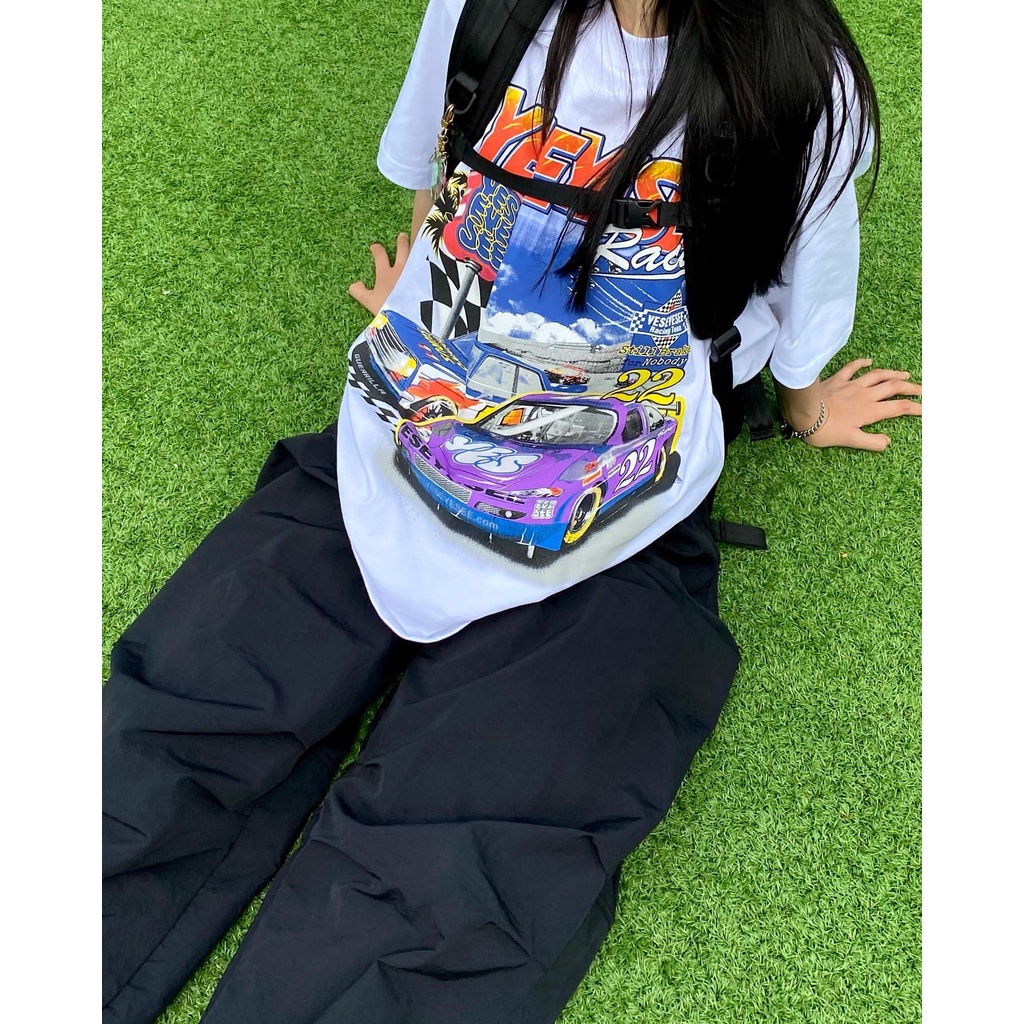 Áo Thun Vintage Racing Yeseyesee Tay Lỡ Unisex - Đen/Trắng Cổ Tròn | Blackwork