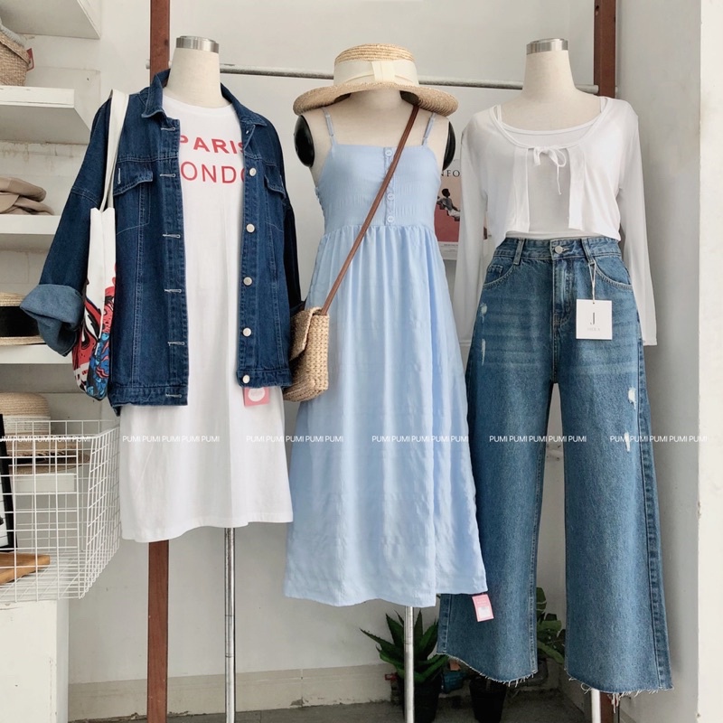 Áo khoác jean 2 túi trước hàng nút gài nhiều màu freesize Pumi