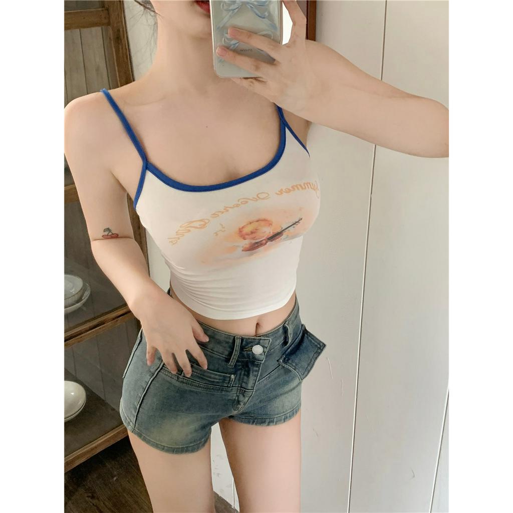 Cocory vn Áo Croptop Ôm Dáng Vừa Vặn Màu Khối In Hình Thiên Thần Thiết Kế Gợi Cảm Cho