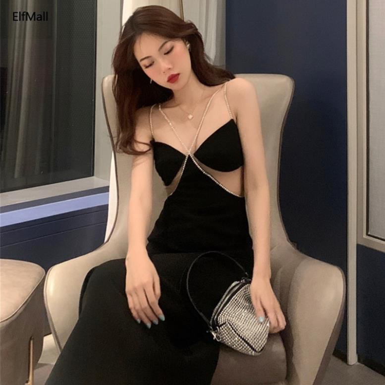AZ Đầm dây mảnh ôm dáng phối trễ vai gợi cảm