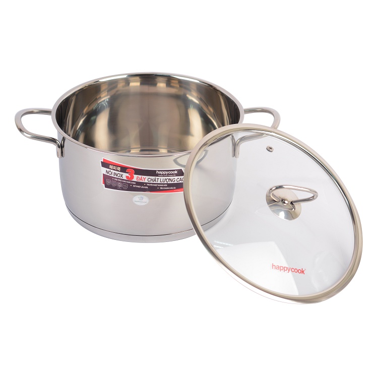 [Mã BMBAU300 giảm 7% đơn 499K] Bộ nồi inox cao cấp 3 đáy nắp kiếng Happy Cook Delux HC06DLG