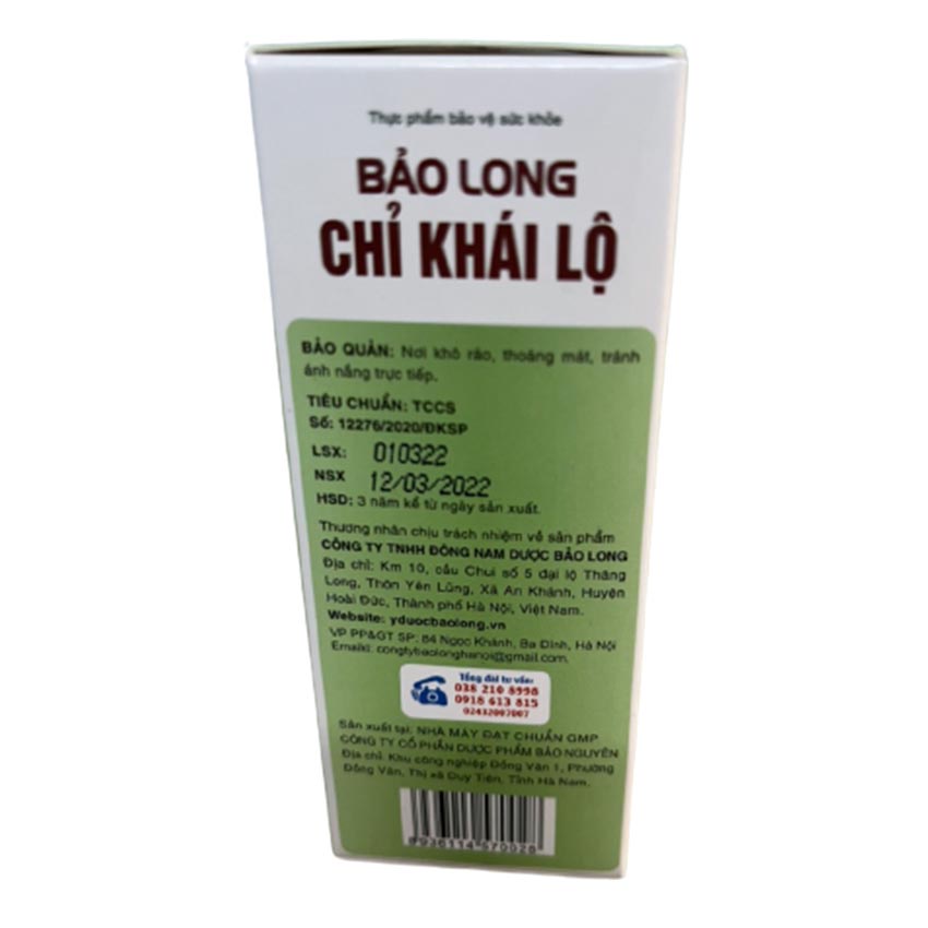 Bảo Long Chỉ Khái Lộ 100ml , hỗ trợ bổ phổi giảm đau rát họng , Cvspharmacy