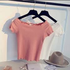 Áo bệt vai thun Gân xinh xắn, áo croptop nữ trễ vai basic