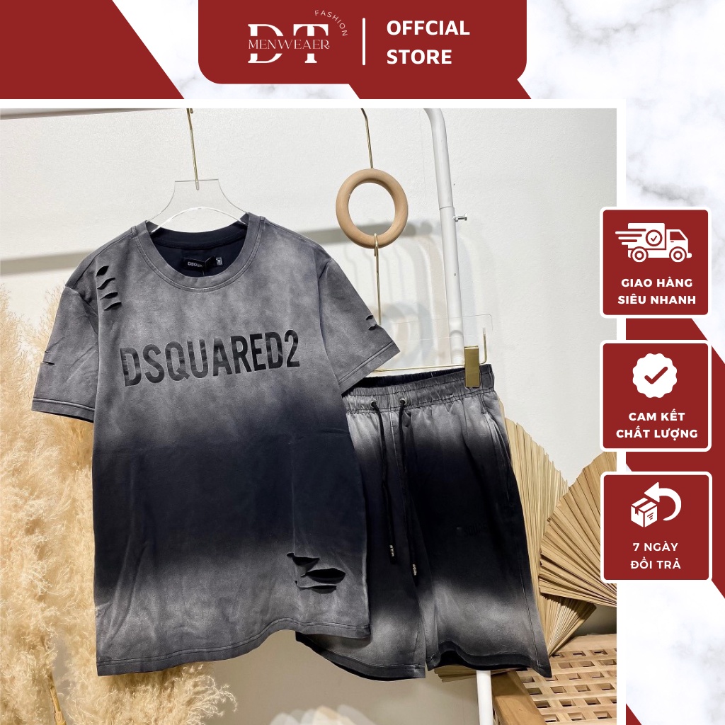 Bộ Quần Áo Nam Dsquared2 Màu Loang Họa Tiết Rách Nhẹ Cực Chất - Đồ Bộ Nam Dsquared2 Chất Cotton Mát Mịn DT FASHION MENWE