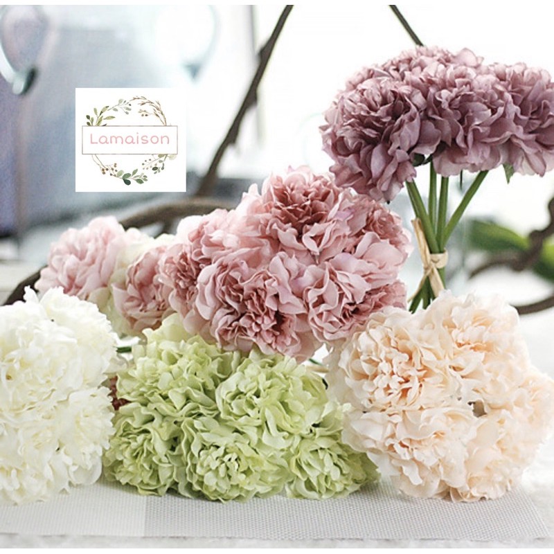 Bó hoa mẫu đơn lụa mềm mại trang nhã - Hoa cô dâu, hoa decor trang trí