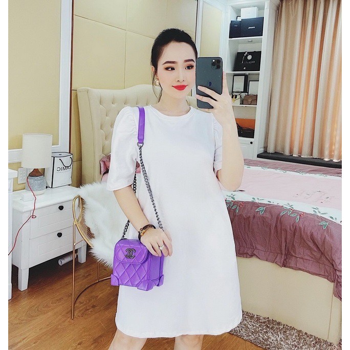 Đầm thun suông form chữ A basic đơn giản nhưng sang trọng - 2 màu tím và trắng