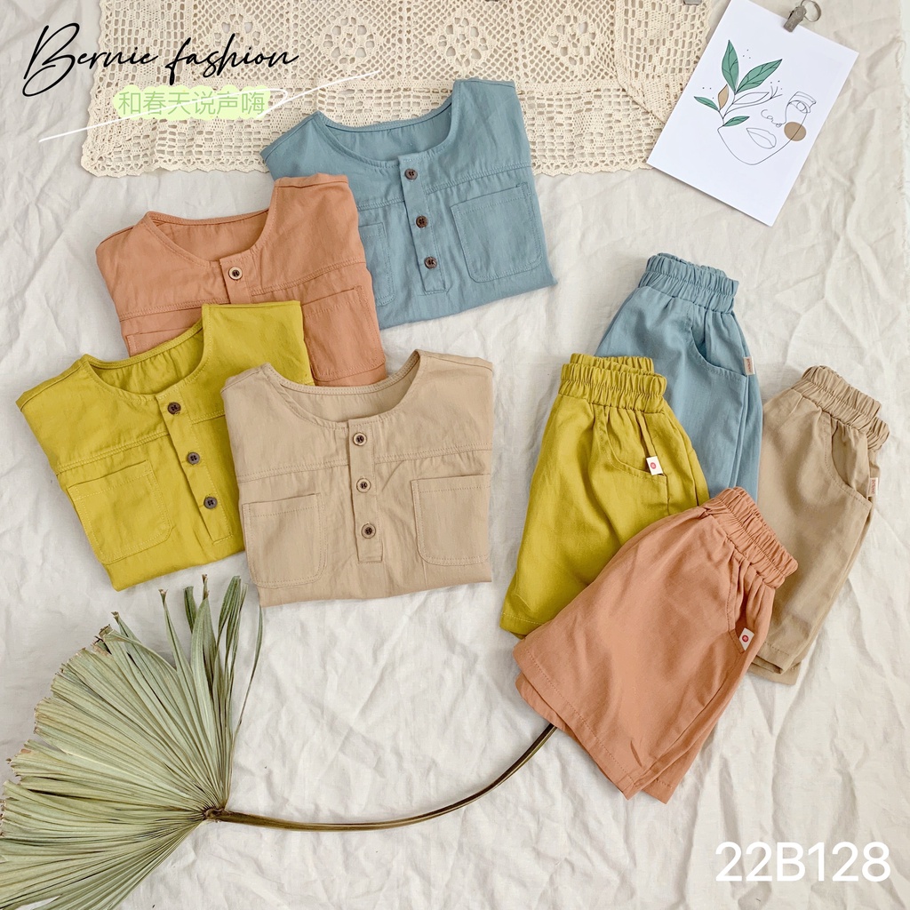 BERNIE - Bộ Thô Đũi Hàn Cổ Trụ Unisex Cho Bé Trai Bé Gái