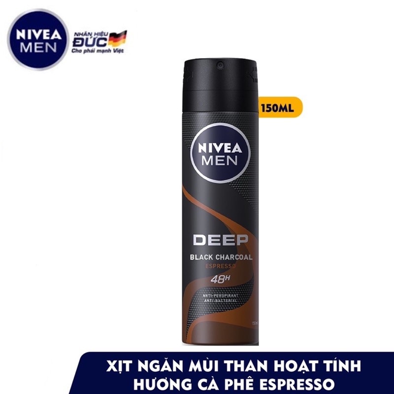 XỊT NGĂN MÙI NIVEA MEN DEEP BLACK CHARCOAL ESPRESSO 150ML