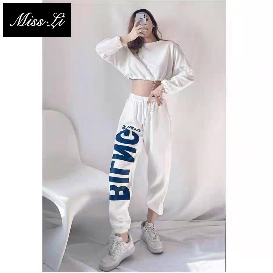 Hàng Có Sẵn Bán Chạy~Quần Thể Thao Nhảy Hip Hop Đường Phố Eo Cao Mỏng In Chữ Hip Hop Đường Phố Cho Nữ