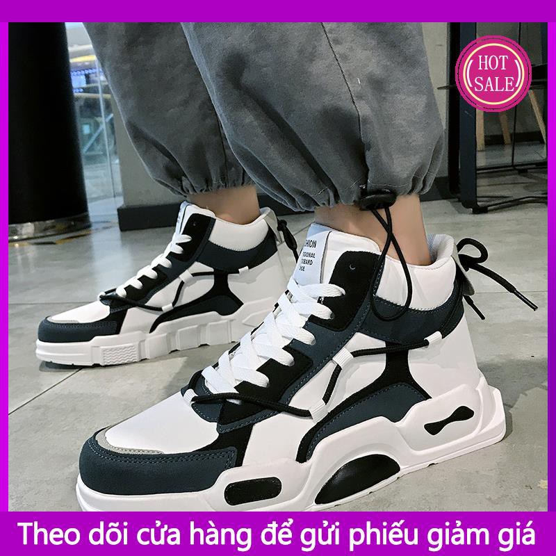 ✼✴Giày nam cao cổ mùa thu Phiên bản Hàn Quốc của xu hướng phi công hoang dã thể thao giản dị giày trắng tăng đế dày thời