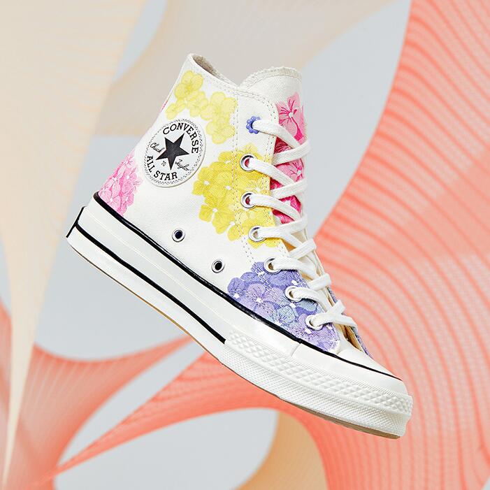 Giày Thể Thao Vải Canvas Cổ Cao Thêu Hoa Trong Suốt Converse Chuck 70