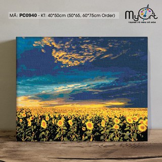 Tranh tự tô màu theo số sơn dầu số hóa Myart - Tranh phong cảnh đồng hoa hướng dương PC0940