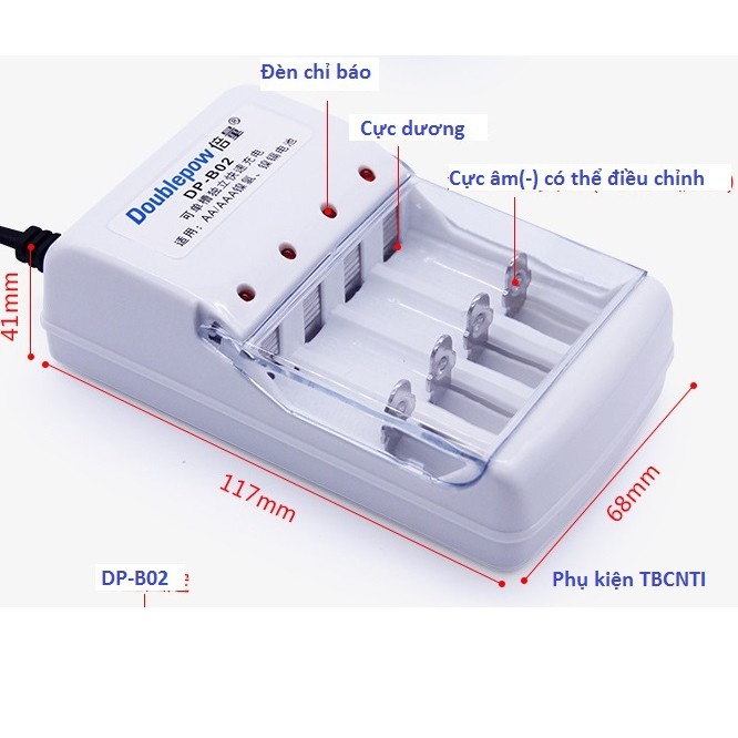 Combo Bộ sạc pin đa năng B02 kèm 4 Pin sạc chuyên dụng cho Micro 1200mAh Doublepow