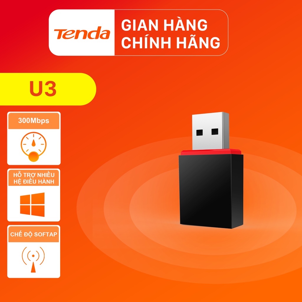Tenda USB kết nối Wifi U3 tốc độ 300Mbps - Hãng phân phối chính thức