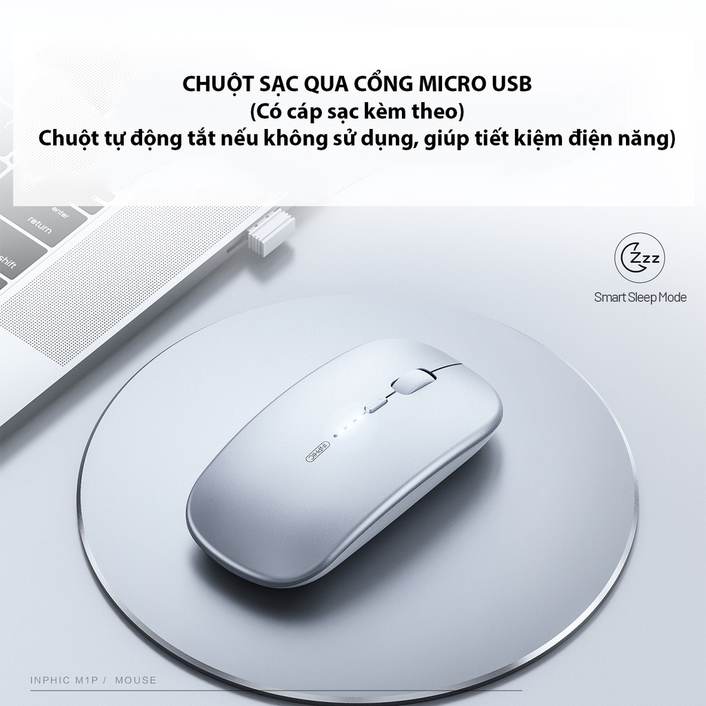 Chuột Sạc Không Dây Inphic M1P, Hiển Thị Pin, Cho Máy Tính, Laptop