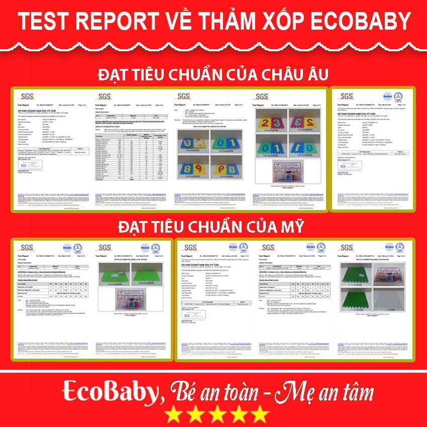 Tấm Thảm Xốp Cho Bé, Thảm Chơi Lót Trải Sàn Chống Trơn Trượt Va Đập, Loại Dày - 60x60x2cm - Hình Sóng Biển - EcoBaby