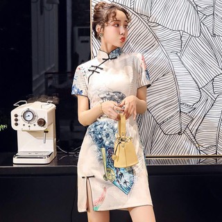 Đầm Sườn Xám Cách Tân Dáng Ngắn Thiết Kế Mới Thời Trang Theo Phong Cách Trung Hoa