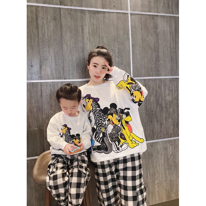Set Đôi Mùa Đông Mẹ bé Familylove - Mẫu Đồ Cho Gia đình Sweater Dài Tay Nhân Vật hoạt hình Chất Nỉ Da Cá Cotton 100%
