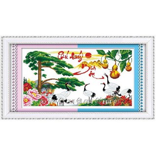 Tranh thêu chữ thập Phú quý bình an - hạc, tùng, hồ lô < 8126 >