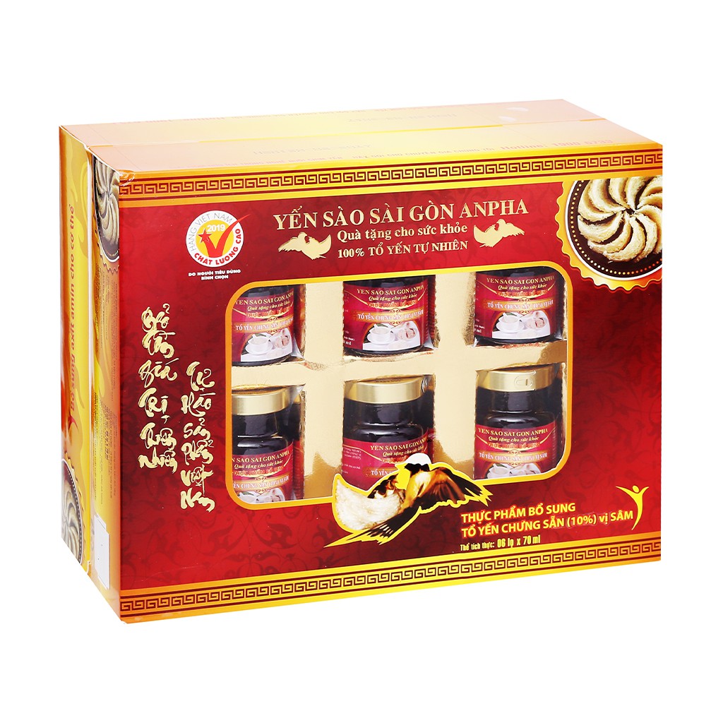 Mua 1 tặng 1 - yến sài gòn anpha hương sâm - hộp 6 lọ 70ml/ hộp ( 12 lọ ) - 10% yến nguyên chất