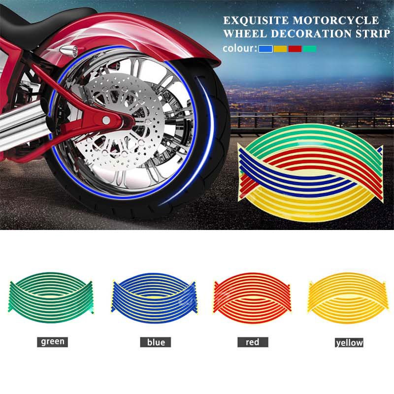 Nhãn dán viền bánh xe LYMOYO kẻ sọc phù hợp xe moto xe đạp điện xe hơi màu phản quang 12 inch/18 inch