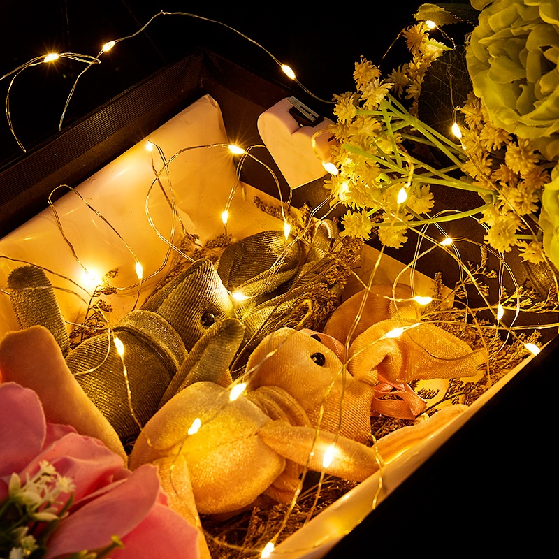 Dây Đèn LED Bằng Đồng Dài 1M 2M Dùng Pin Trang Trí Giáng Sinh / Đám Cưới / Valentine