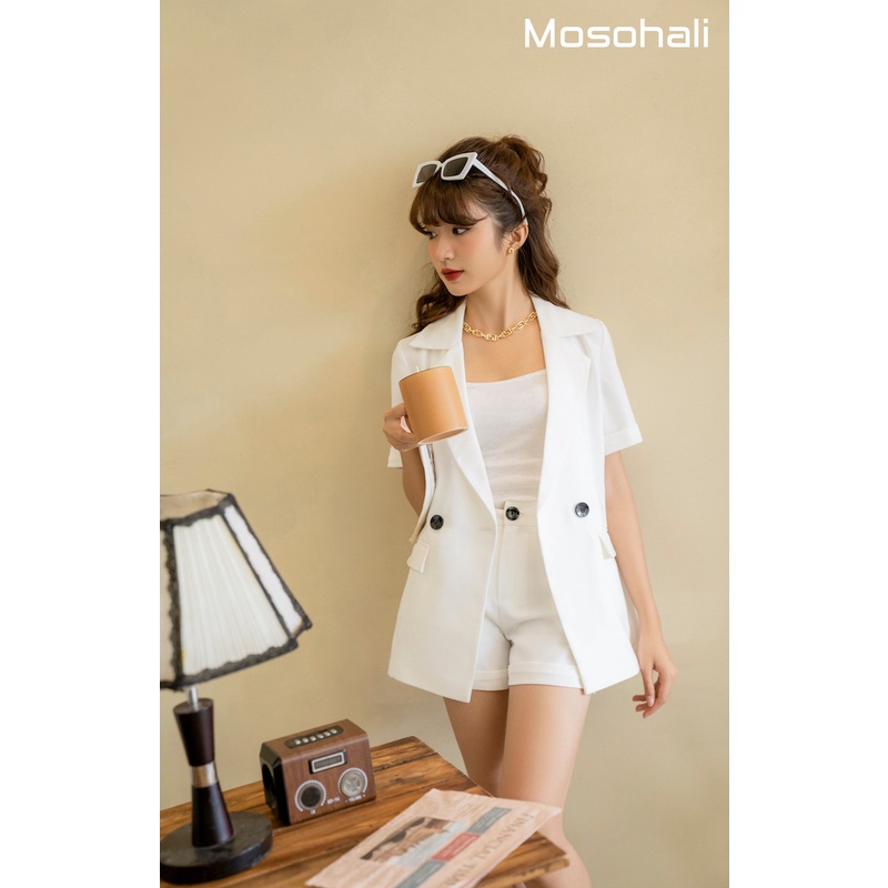 [HÀNG CÓ SẴN] Set vest blazer nữ thiết kế Molen áo vest + quần short trắng hàng thiết kế mosohali