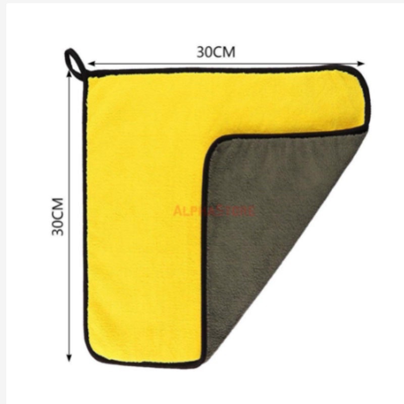 (khăn lau ô tô chuyên dụng) Khăn lau xe lông cao 2 mặt vàng xám 30*30cm