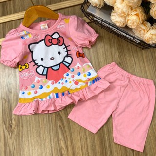 Bộ bánh bèo tay nhún quần lửng thun cotton phối thun lạnh siêu cute cho bé gái - Bộ quần áo bé gái