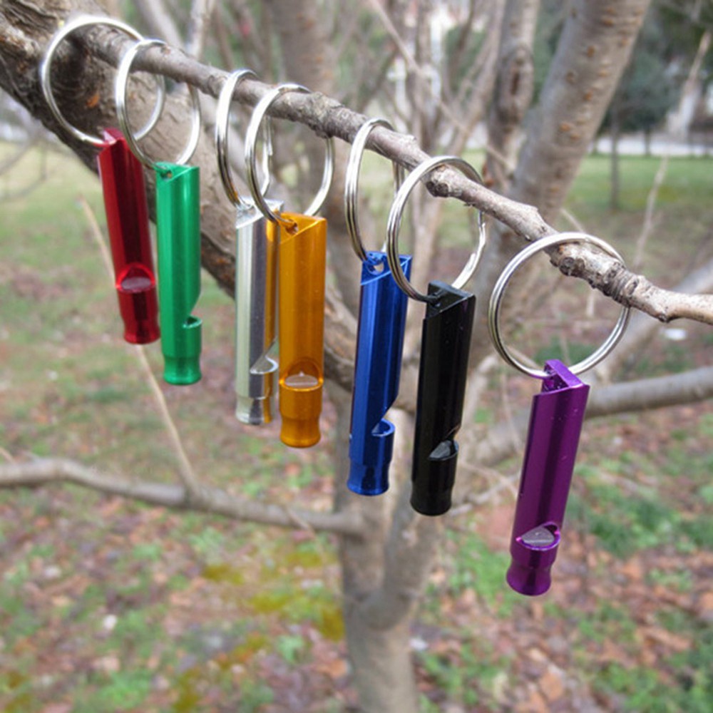 Set 1/2/5/10 còi thổi sinh tồn bằng nhôm có vòng khóa 7 màu tùy chọn cho trường hợp khẩn cấp