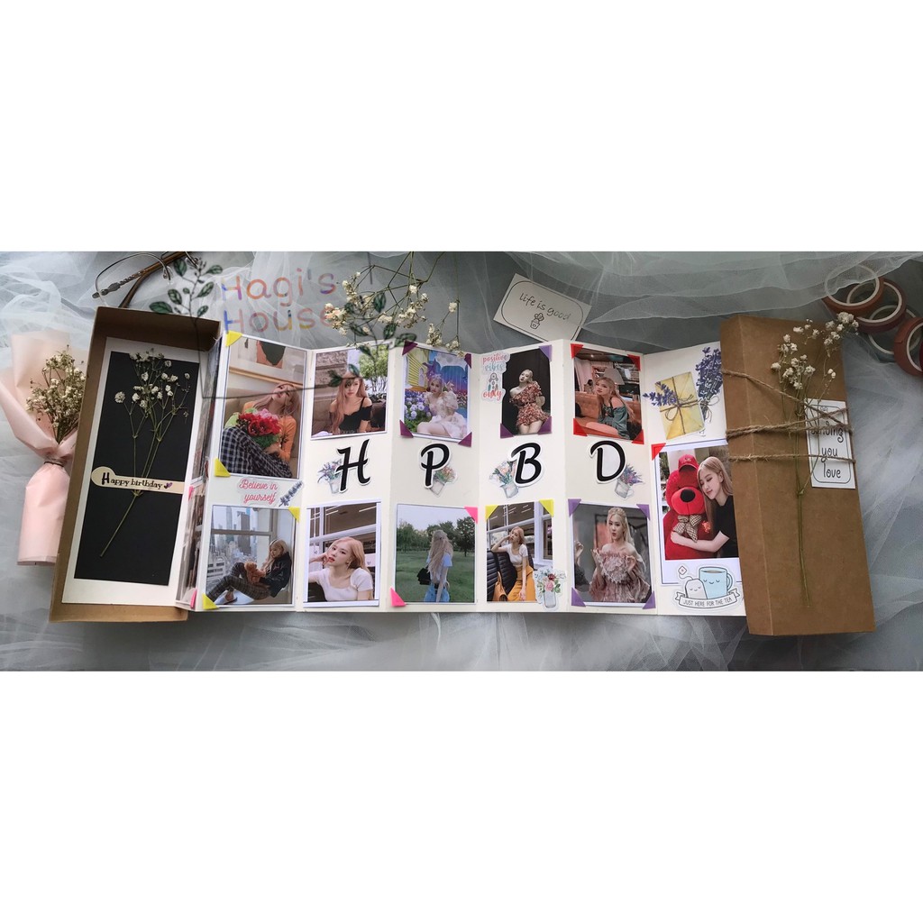 Hộp quà tặng, hộp dán ảnh dạng scrapbook, dán ảnh polaroid