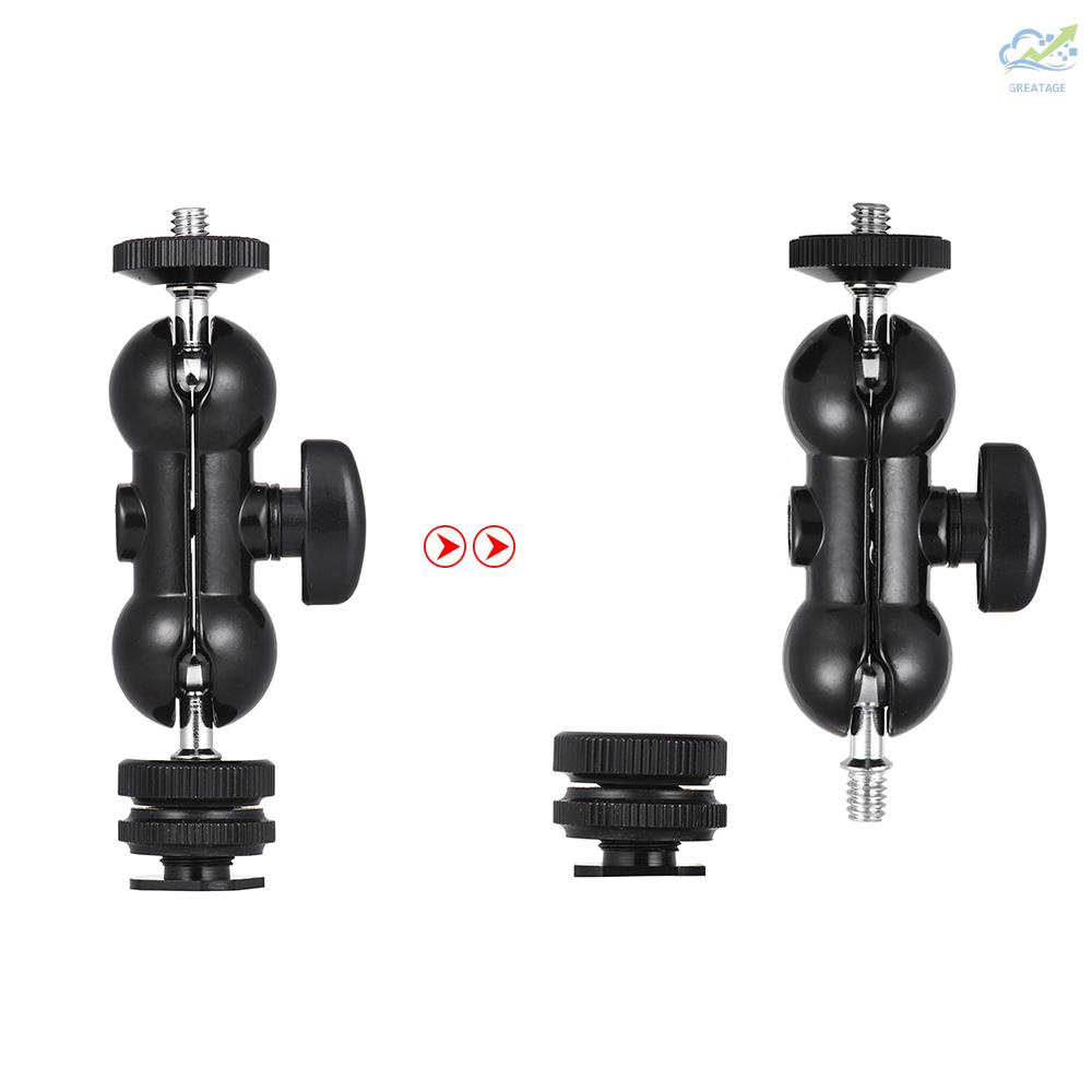 GG Multi-Function Double Ballhead Bracket Arm Ballhead with Cold Shoe Mount 1/4