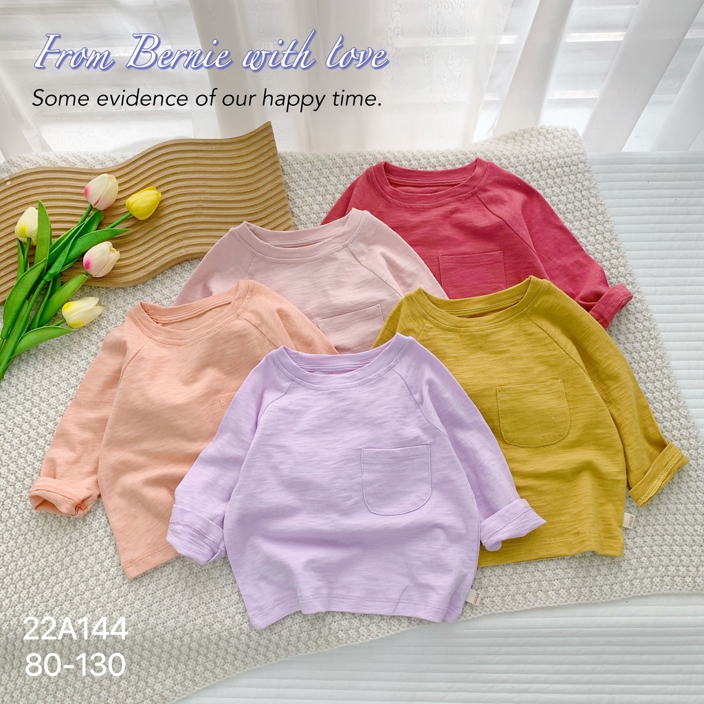 Áo phông xước unisex cho bé, áo thun dài tay thu đông trơn màu Bernie (bảng 8 màu)