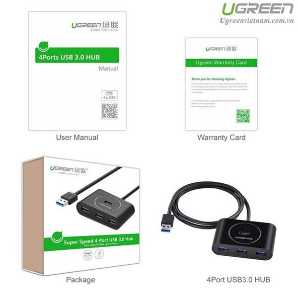 Bộ chia HAUB USB 4 cổng Ugreen 20290 chuẩn USB 3.0 dài 0,5m cao cấp chuẩn Hàng chính hãng bảo hành 18 tháng