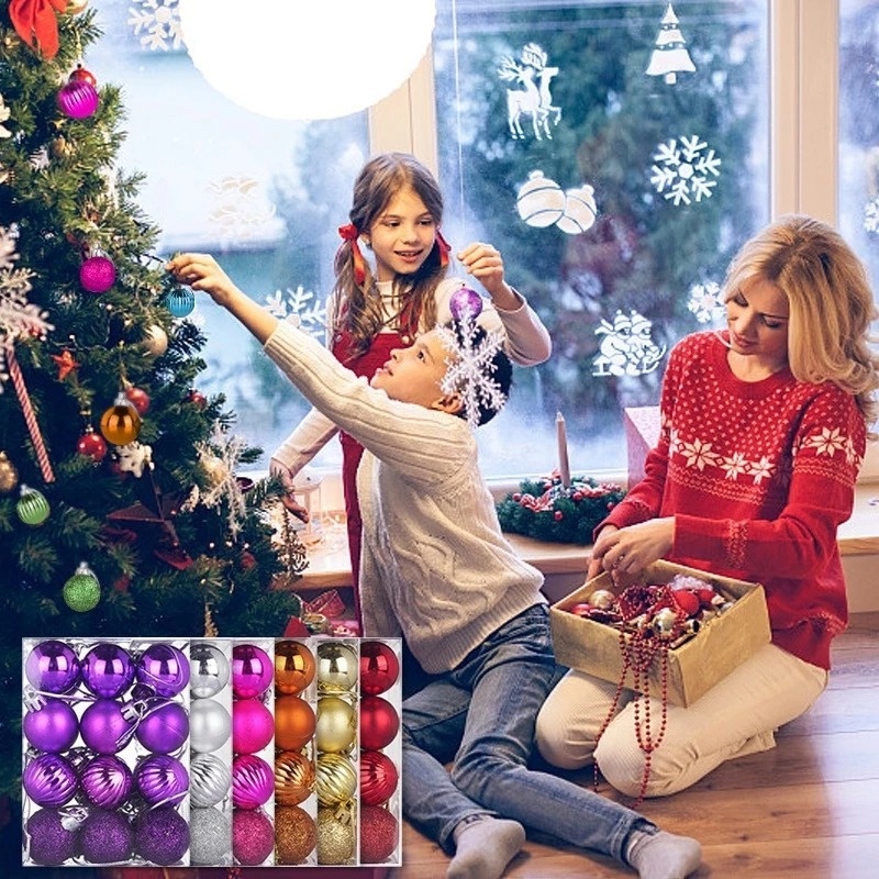 Bộ 34 quả châu 4cm nhiều màu sắc dùng để trang trí cây thông noel dịp giáng sinh