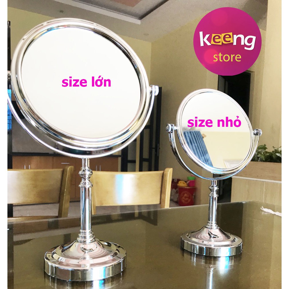 Gương Để Bàn Trang Điểm Cao Cấp 2 Mặt Xoay 360 độ 1 Mặt Phóng To 3x Phong Cách Nhật Bản KEENGSTORE GDBCC02