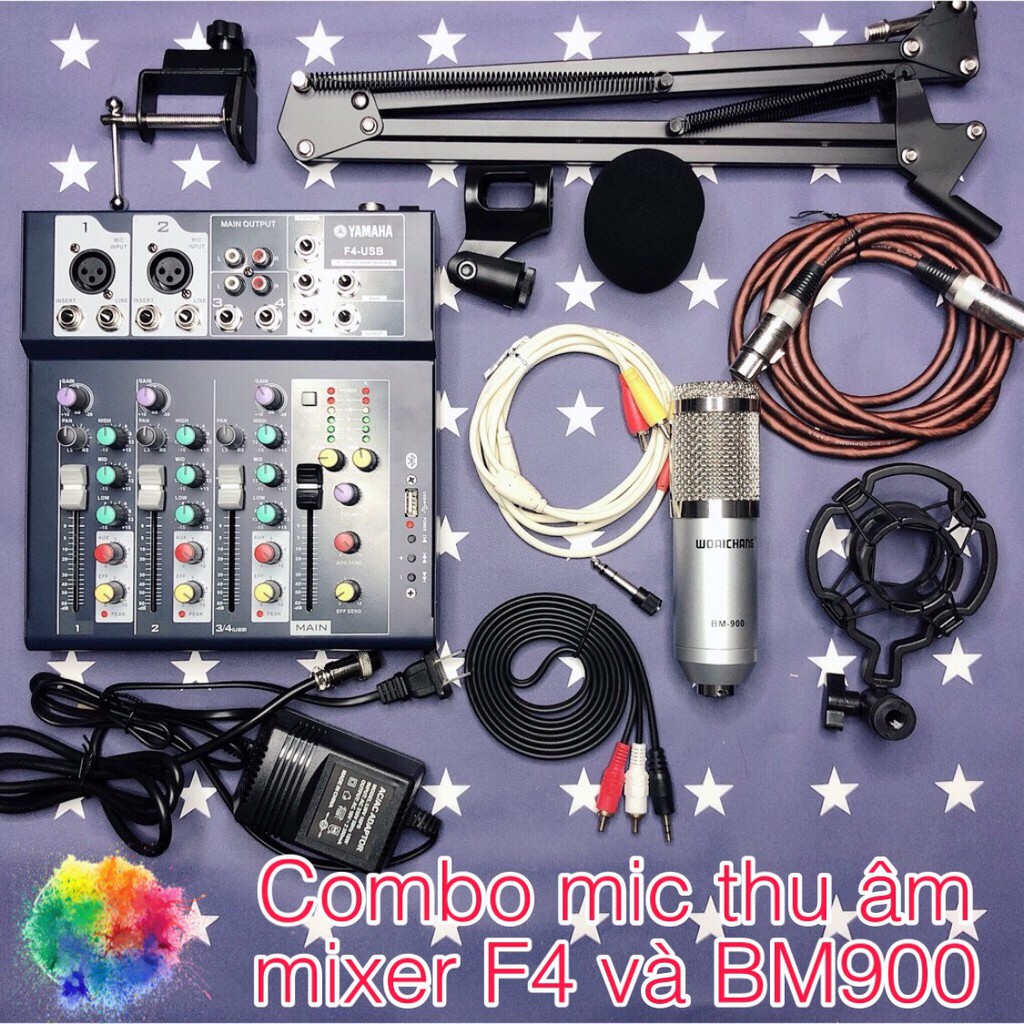 Bộ mic thu âm bm900 bàn mixer f4 bluetooth chân dây ma2 zắc 6.5 dây truyền nhạc- Bộ mic thu âm đầy đủ ♥️♥️
