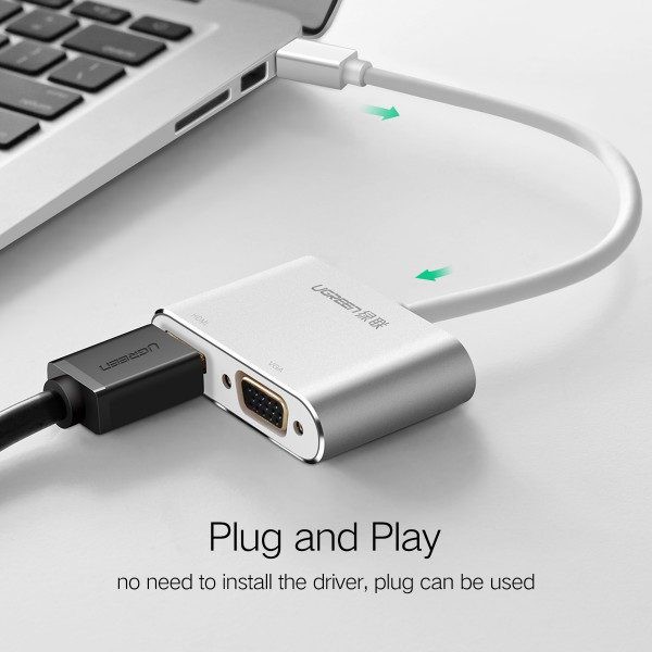 Cáp Chuyển 20421 UGREEN  Mini Displayport Sang HDMI + VGA  - Thunderbolt To HDMI Và VGA - Hàng Chính Hãng