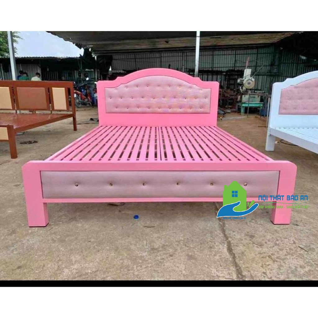 Giường sắt hộp cao cấp màu hồng kích thước từ (1m4x2m, 1m6x2m,1m8x2m) chất liệu sơn tĩnh điện giá xưởng