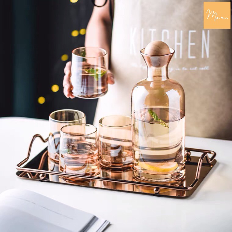 Bộ bình nước thủy tinh chịu nhiệt - 1.2L (4 màu)