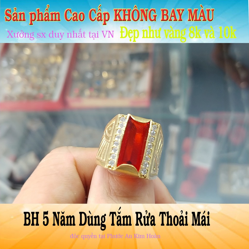 Nhẫn nam vàng vonfram đá xanh,đỏ dùng không phai màu-bảo hành 5 năm toàn quốc