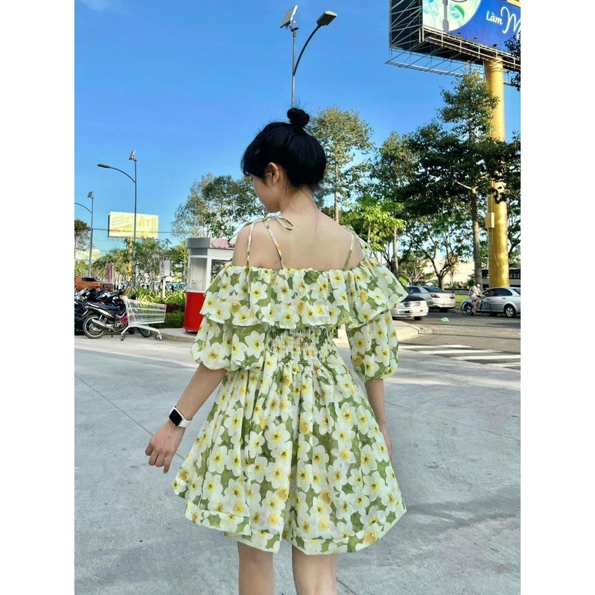Váy hoa trễ vai viền bèo háck dáng XUKA-DRESS chất Voon xịn xó cao cấp.