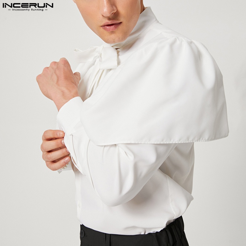 Áo sơ mi INCERUN dài tay phối khăn choàng thanh lịch hiện đại cho nam