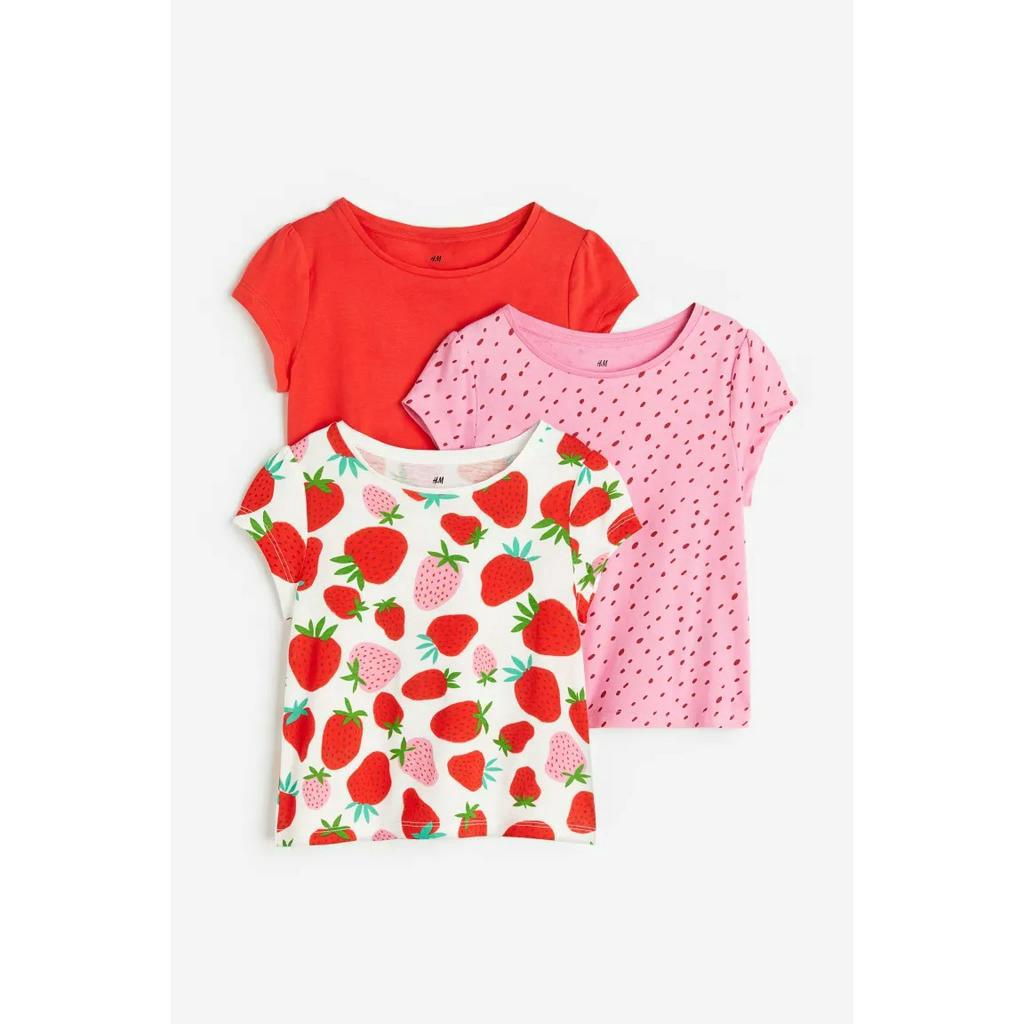 Set 3 áo phông bé gái dâu tây Minnie Mickey 0922915013 HM H&M_hàng chính hãng authentic