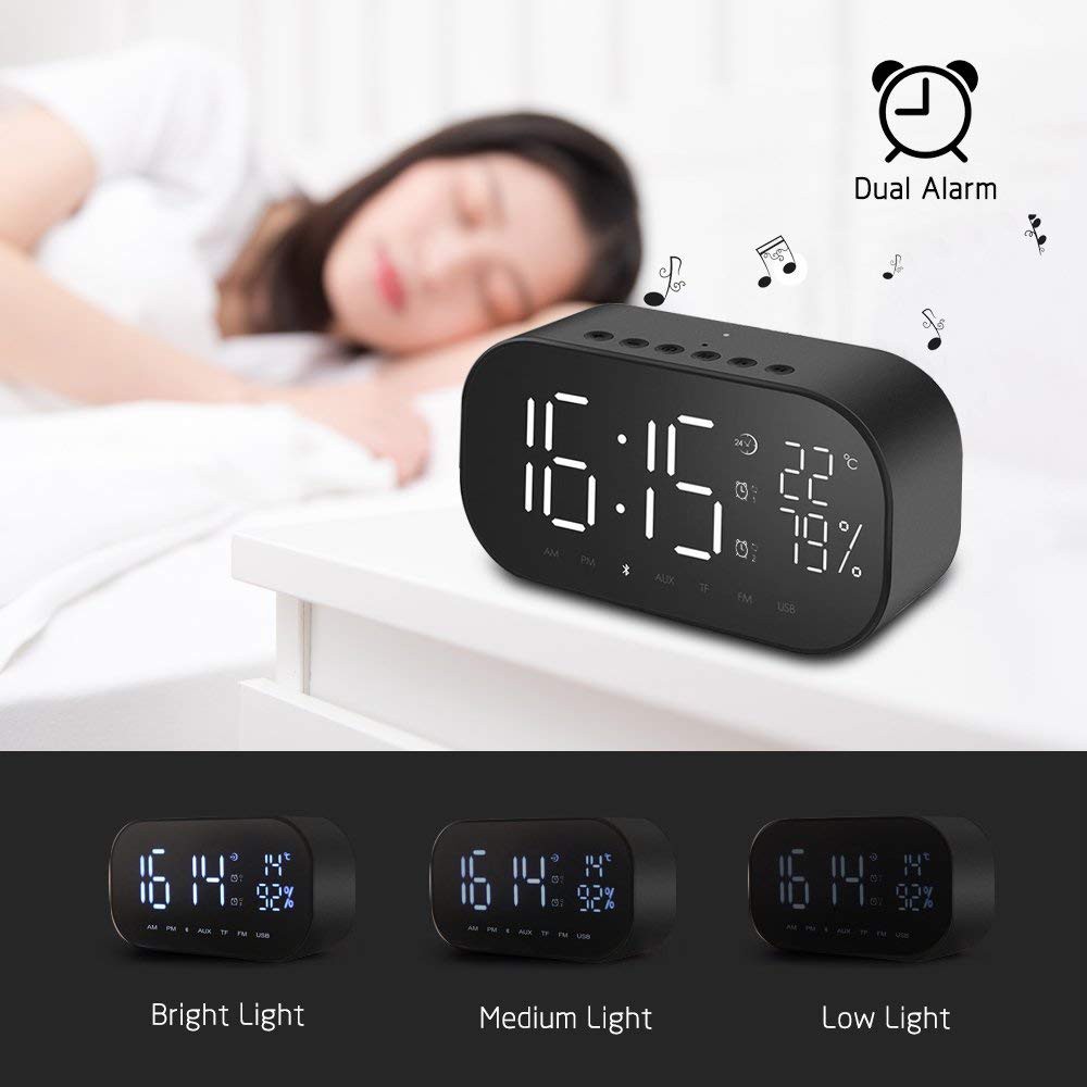 Loa bluetooth Yayusi kiêm đồng hồ báo thức,đài radio mặt loa tráng gương sang trọng